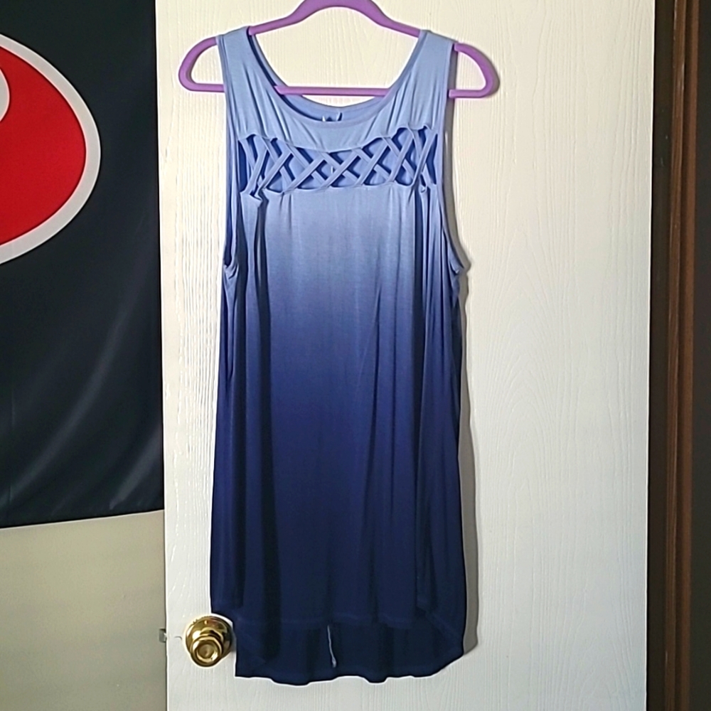 LIVI criss cross dip dyed tank top royal blue baby blue summer blouse with spand